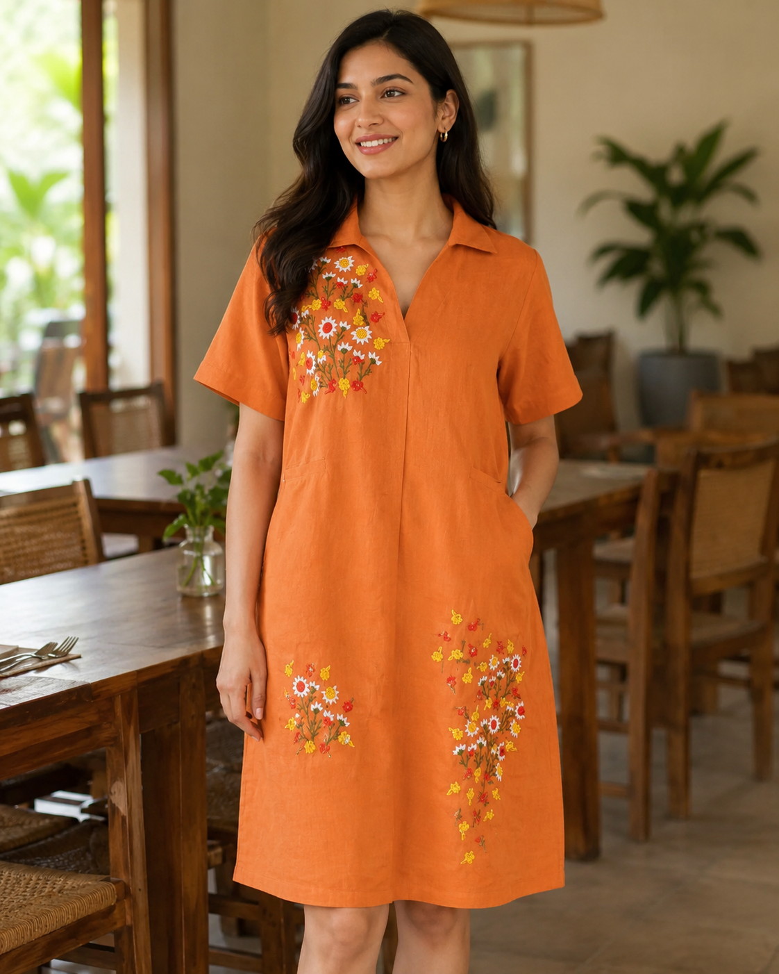 Embroidered Shirt Dress