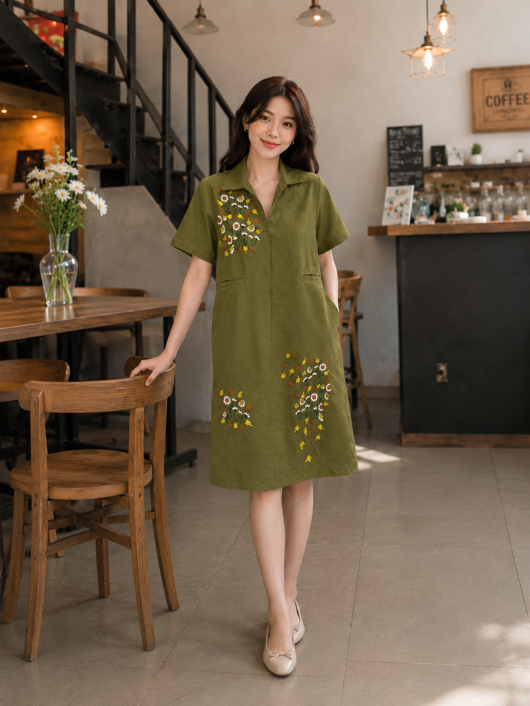 Embroidered Shirt Dress