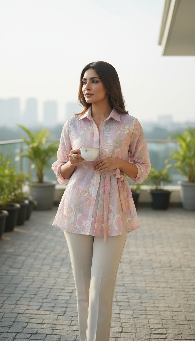 Pastel floral shirt dress