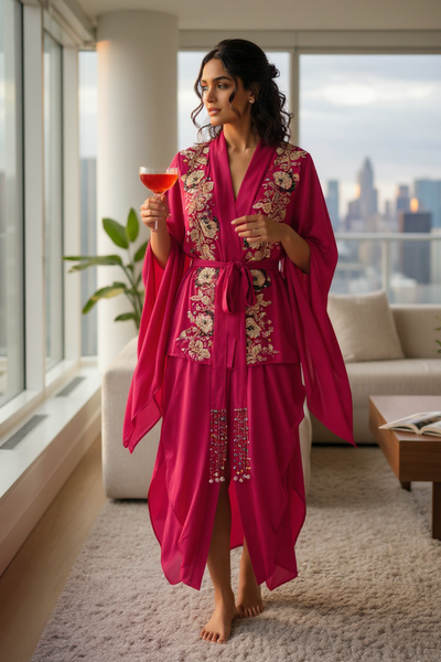 Ruby Bloom Embroidered Kimono Jacket Set