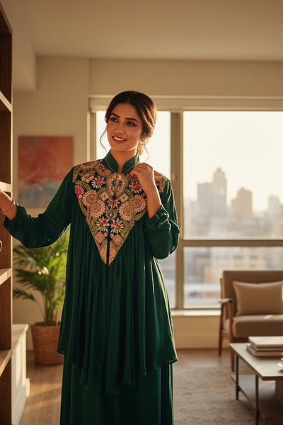 Emerald Heritage Embroidered Cape Set