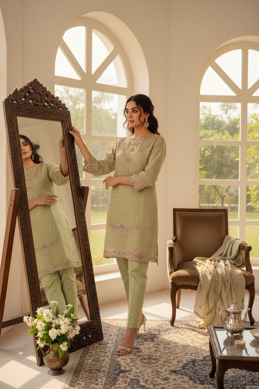 Sage Bloom Embroidered Kurta Set