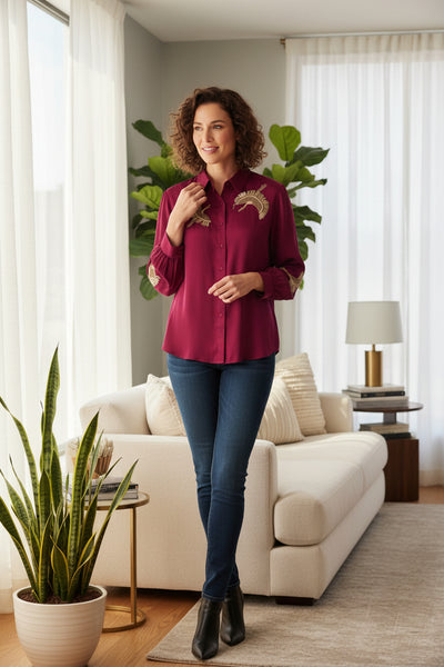 Royal Crane Embroidered Shirt