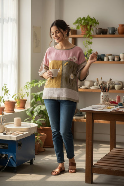 Rosewood Panel Embroidered Top