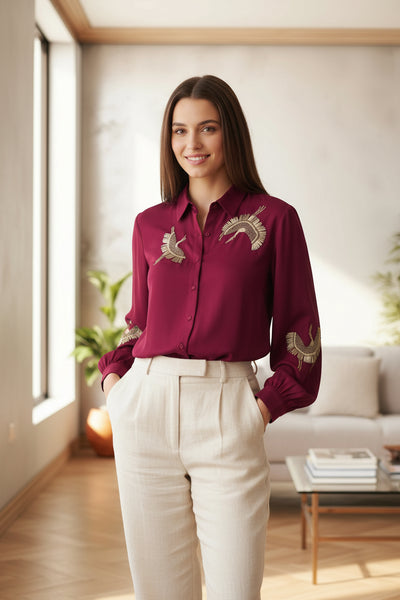 Royal Crane Embroidered Shirt