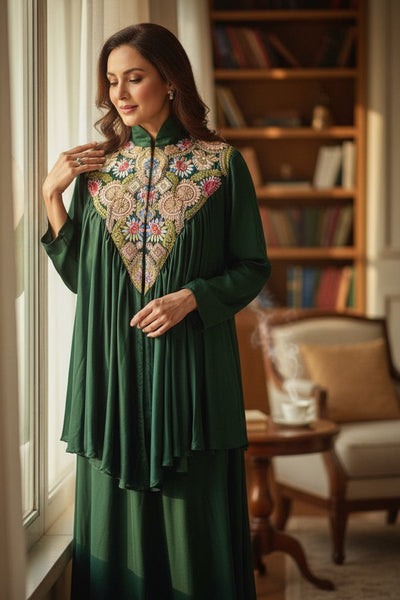 Emerald Heritage Embroidered Cape Set
